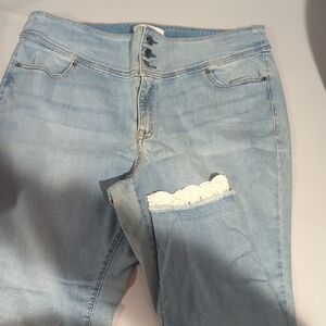 Lane Bryant Light Blue High Rise Jeggings with Lace Accent